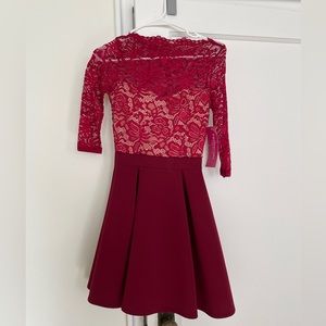 Red lace cocktail dress with skater skirt